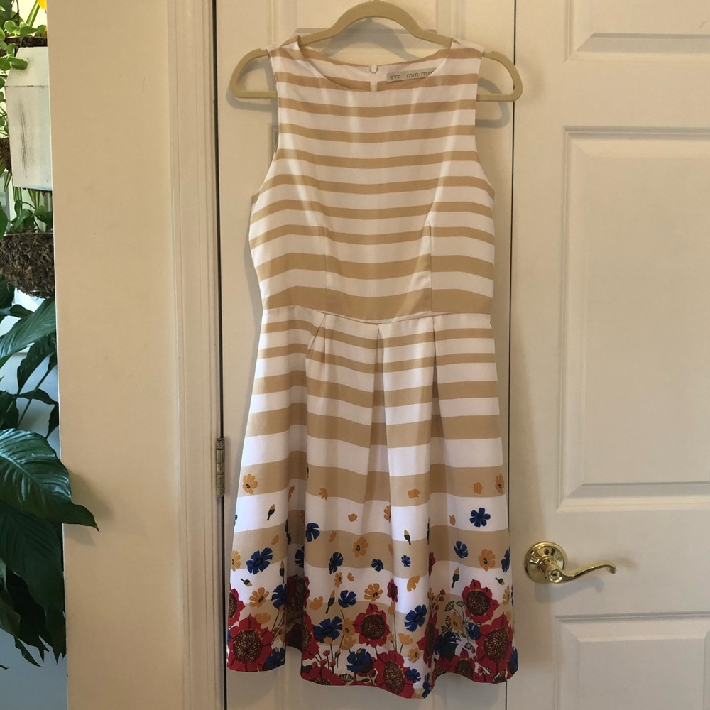 Minimal | Sleeveless Stripe Floral Print A-Line Dress Size 6